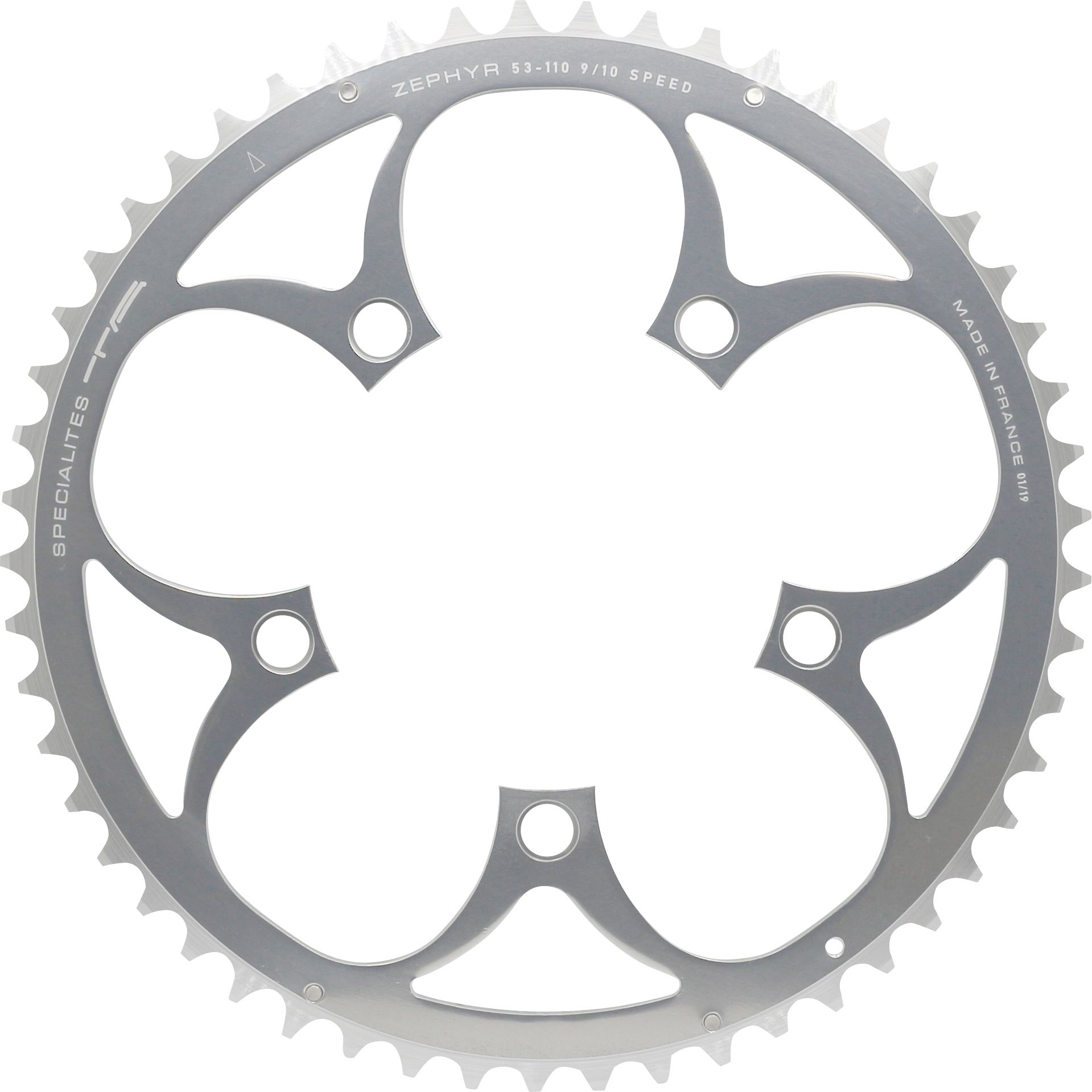 Specialites ta kettingblad zephyr (9s/10s) steek 110 buiten zilver (shimano/sram compact) (53)
